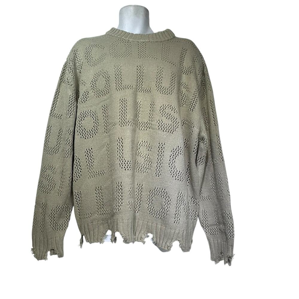 collusion Beige logo Open knit raw hem Pullover sweater 2XL